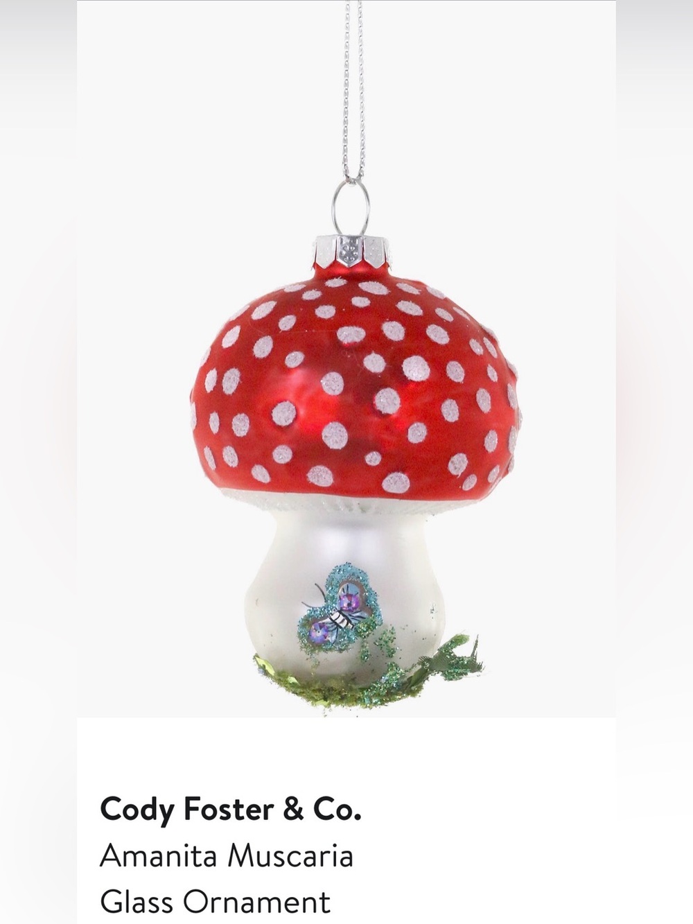 NWT Cody & Foster Amanita Myscaria  Glass Glass Ornament $26 MSRP